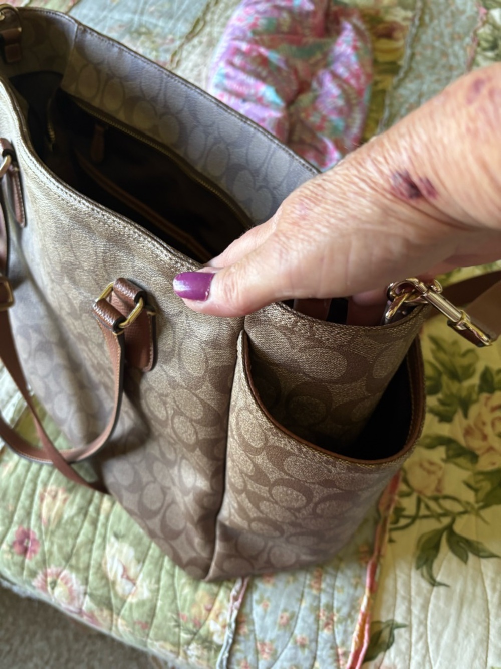 Coach Brown Signature Canvas Tote with Dark Brown Leather Straps - Picture 4 of 9